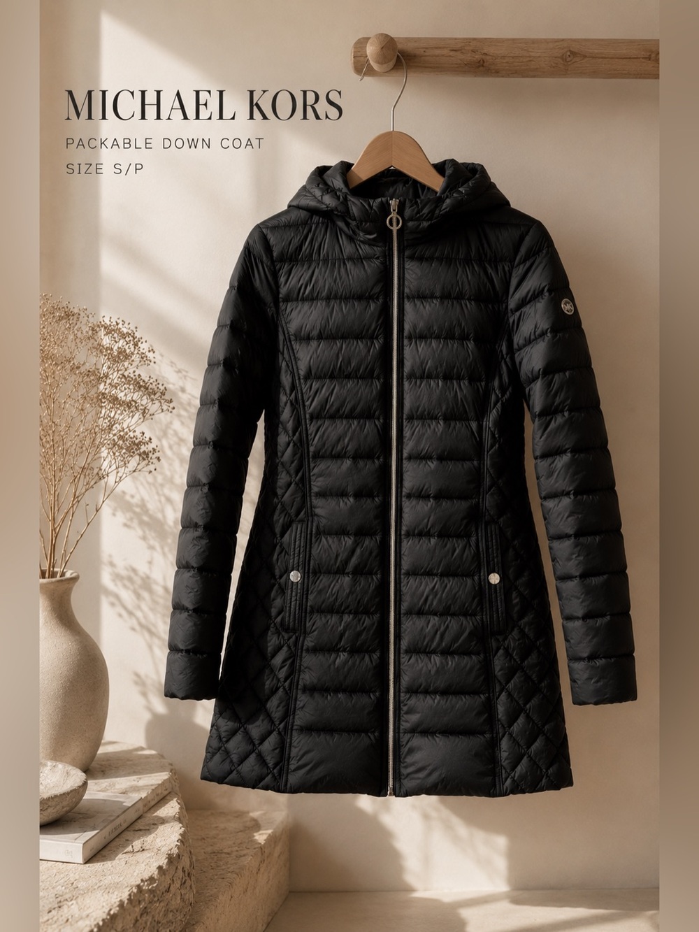 Michael Kors Black Quilted Hooded Packable Puffer Jacket (Small)